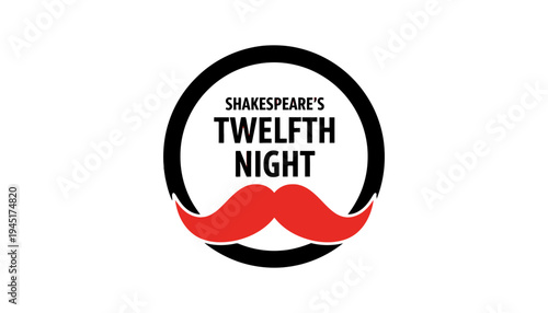 Theatre logo for Shakespeare's Twelfth Night production with red mustache