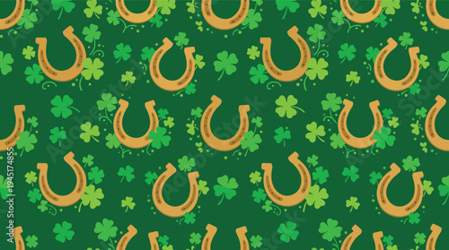 Saint Patrick's Day Seamless Pattern with Lucky Shamrocks and Gold Coins