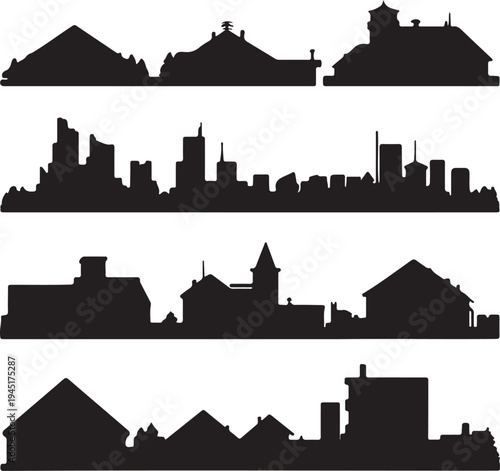 Tableau sur toile Silhouettes of various city rooflines and architectural styles