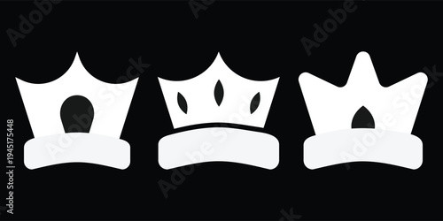 Minimalist Crown Icon Set, Luxury King and Queen Vector Logos, Royal Headwear Symbols Isolated on Black