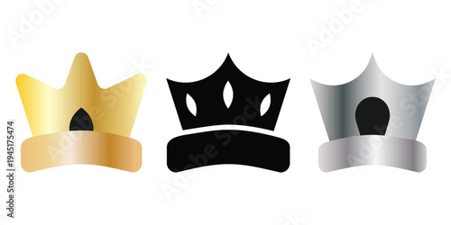 Set of Luxury Crown Logo Templates in Black, Gold, and Silver - Minimalist Royal Icons for Premium Branding