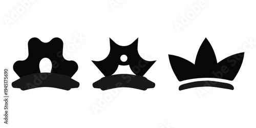 Set of royal crown silhouettes, black king and queen icons isolated on white