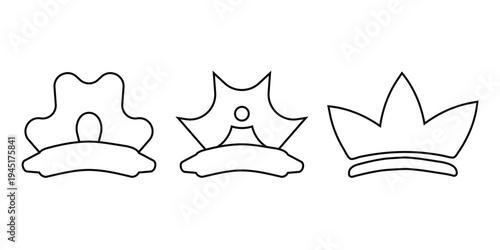 Crown line icon set. Royal crown outline symbols collection. Minimal linear king and queen crowns. Monarchy, leadership and achievement signs. Editable stroke icons