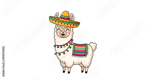 Llama wearing sombrero and blanket.