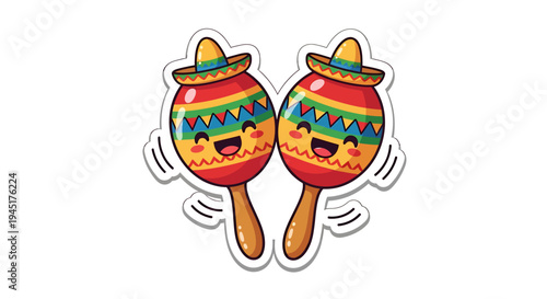 Colorful Cartoon Maracas with Hats.