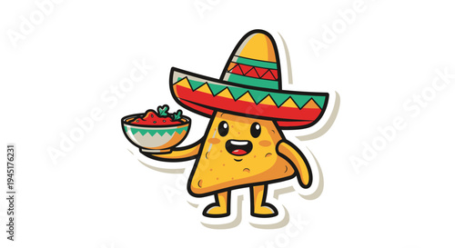 Cartoon taco character in sombrero.