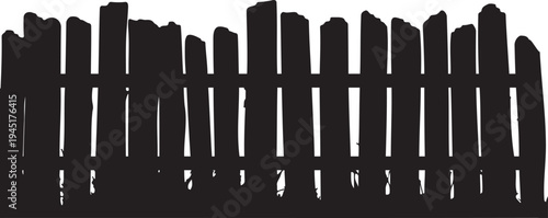 Rustic Wooden Village Fence with Uneven Tops and Tall Grass