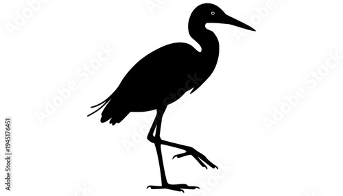 A heron silhouette icon standing on one leg in profile view