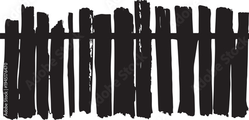 Abstract Wooden Fence with Thick Vertical Posts and Irregular Lines