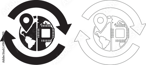 Global technology logistics and recycling loop vector graphic design