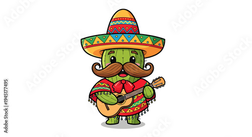 Turtle wearing sombrero plays guitar.