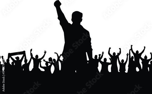protest, crowd, people, silhouettes, demonstration, protester, rally, activism, revolution, protestor, freedom, social, movement, political, strike, uprising, leader, resistance, protest, illustration