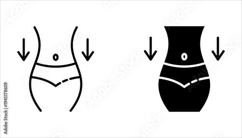 Weight loss line icon set, fitness and sport, symbol slim body with, on a white background.