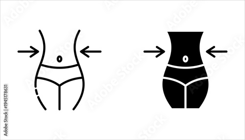 Weight loss line icon set, fitness and sport, symbol slim body with, on a white background.