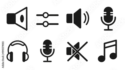 Vector Icon Sheet of Various Audio Equipment and Symbols