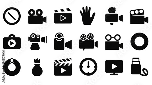 Vector icon sheet features various film and video production symbols