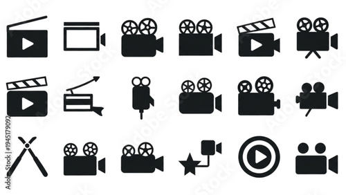 Vector Icon Sheet features various film and movie production tools and symbols.