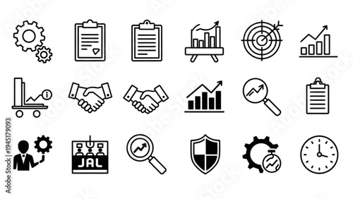Vector icon sheet features various business and industry symbols