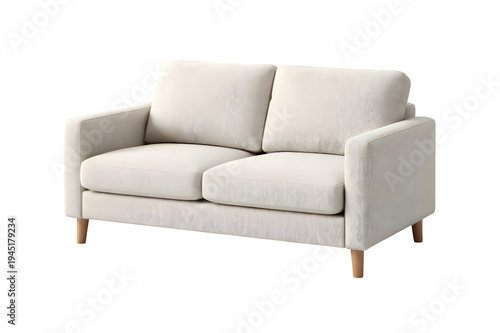Wallpaper Mural Compact 2-Seater Loveseat Sofa Light Beige Fabric Upholstery Modern Minimalist Design Studio Isolated Torontodigital.ca