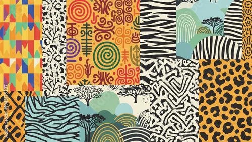Vibrant animal print collage with various patterns and designs.