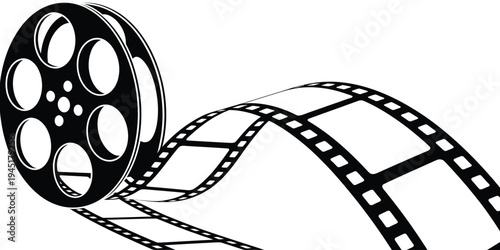 A black and white film reel with a transparent background isolated on white background, Vector, illustration