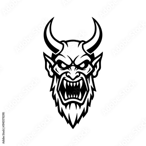 Bearded Devil Head Vector Illustration with Sharp Horns