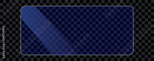 Transparent clear glass panel sheet blue overlay with vertical glossy shiny reflection stripe rectangle screen for modern window, tv monitor display silhouette vector