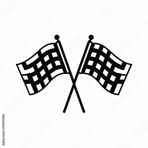 Two checkered flags crossed on top of flagpoles in a race finish line isolated on white background, Vector, illustration