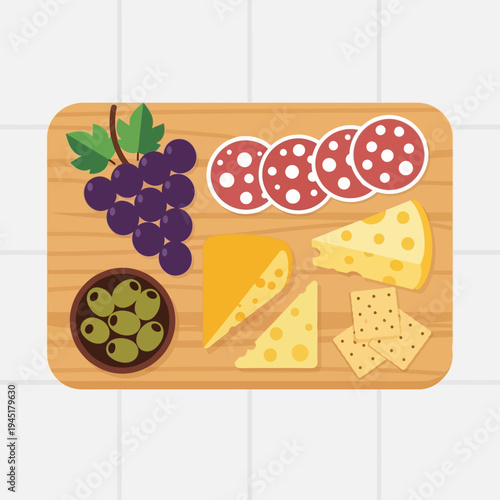 Gourmet Cheese and Charcuterie Board with Grapes, Olives, Salami, and Crackers