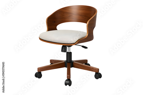 Wallpaper Mural Modern Wooden Office Chair Ergonomic Curved Backrest Neutral Fabric Seat Cushion Studio Isolated Torontodigital.ca