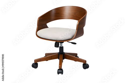 Wallpaper Mural Modern Wooden Office Chair Ergonomic Curved Backrest Neutral Fabric Seat Cushion Studio Isolated Torontodigital.ca