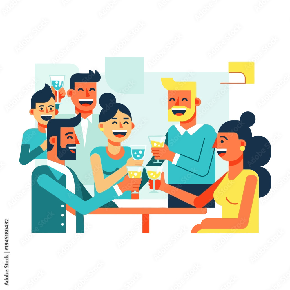 Fototapeta premium Happy people celebrating with drinks at a party, toasting and laughing
