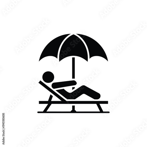 Person relaxing on a beach chair under a large umbrella on a sunny day isolated on white background, Vector, illustration
