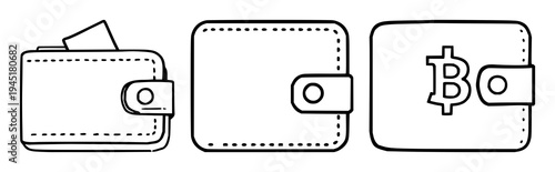 Digital wallet UI icon set with pixel perfect clean design featuring cryptocurrency, fintech, finance icons with white background and stylized graphics