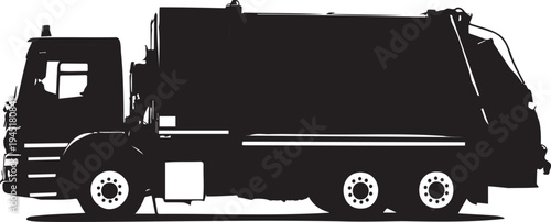 Silhouette of a large garbage truck with a compactor for waste management