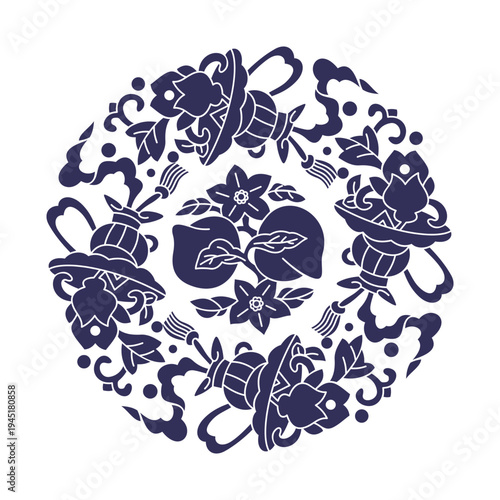 Traditional Chinese auspicious patterns collection featuring peach (symbol of longevity), detailed vector illustrations