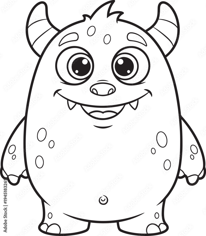 Obraz premium Cute friendly cartoon monster smiling happy face mascot vector illustration flat design