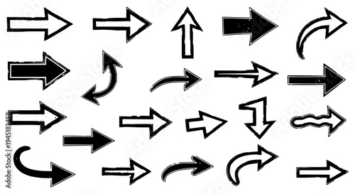 Arrows hand drawn set with black curved lines and pointed tips on white background featuring direction, icons, symbols