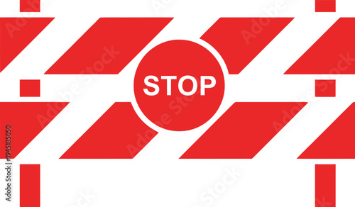Red stop sign vector illustration with diagonal stripes, warning background
