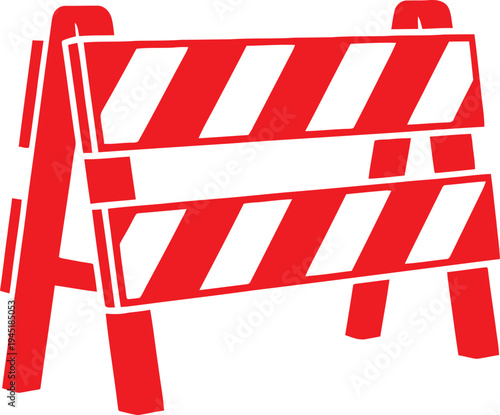 Red and white construction barrier vector illustration, road safety sign