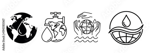 World Water Day Vector Icon Set - Global Water Conservation Concepts