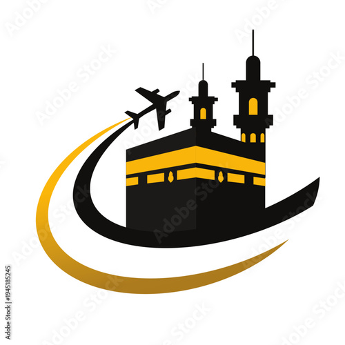 Islamic Travel Agency Logo with Kaaba and Airplane Silhouette
