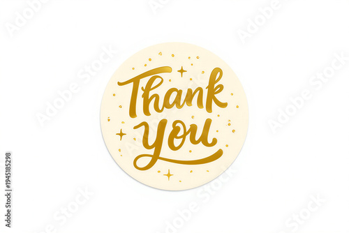 Golden Script Round Thank You Sticker with Festive Dots and Stars