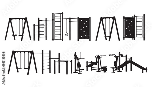 Set of playground equipment and outdoor gym facilities vector illustration