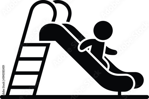 PrintPlayground slide icon, children sliding illustration, outdoor recreation symbol, fun activity