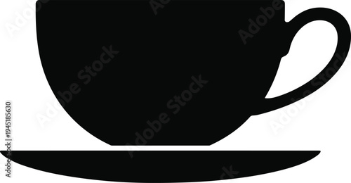 PrintTeacup silhouette vector, saucer icon design, black and white beverage graphic, cafe drink