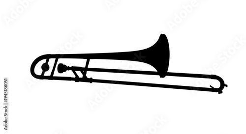 Black silhouette of a trombone against a white background musical instrument jazz music brass