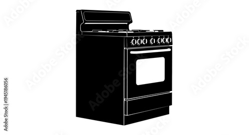 Black kitchen stove with four burners and oven modern appliance silhouette
