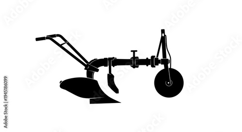 Manual garden plow with wheel for soil cultivation and farming