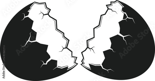 Cracked black eggshell silhouette vector with white cracks broken fracture